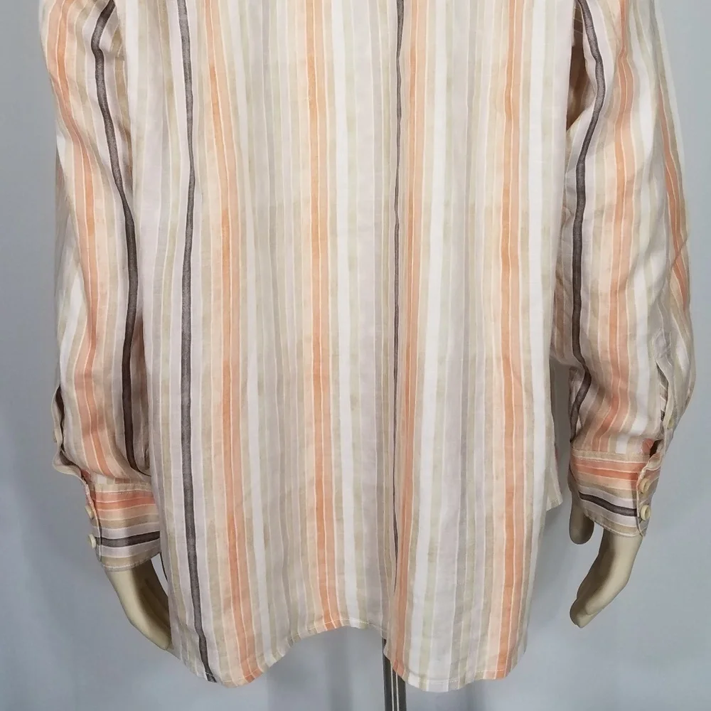 white peach tan striped linen button up shirt XL - Picture 6 of 8